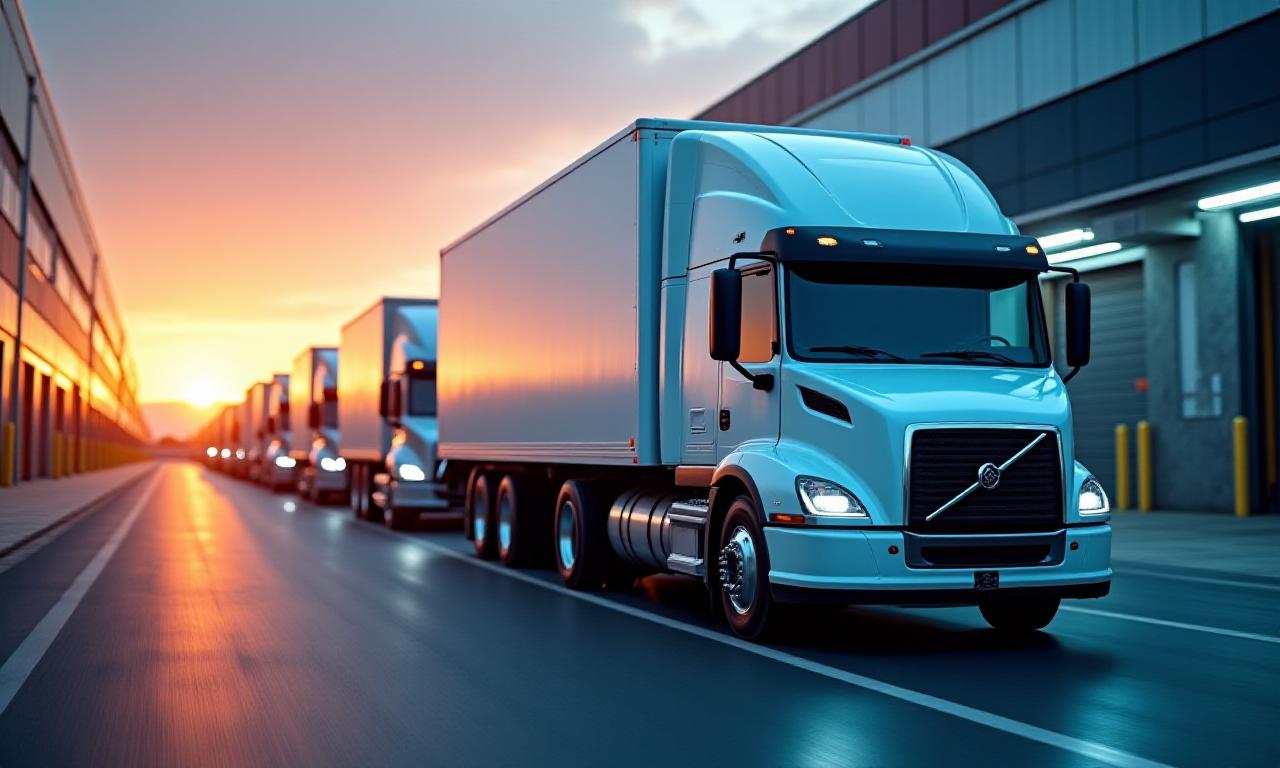 Modern logistics fleet at twilight